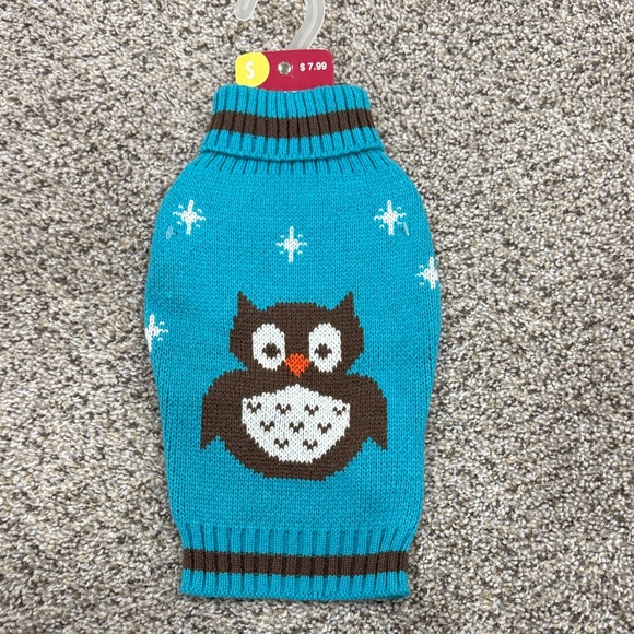 Top Paw Other - Top Paw Teal Owl Knit Dog Sweater with Brown Accents